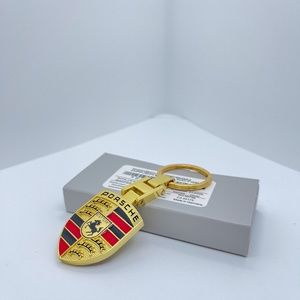 Porsche two-sided crest metal Keychain GOLD 3D NEW with box